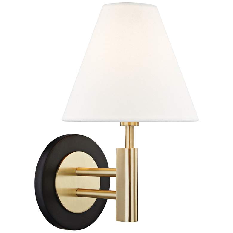 Image 1 Mitzi Robbie 12" High Aged Brass and Black Wall Sconce