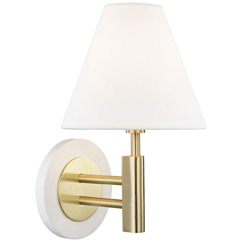 Image 1 Mitzi Robbie 12" High Aged Brass and White Wall Sconce