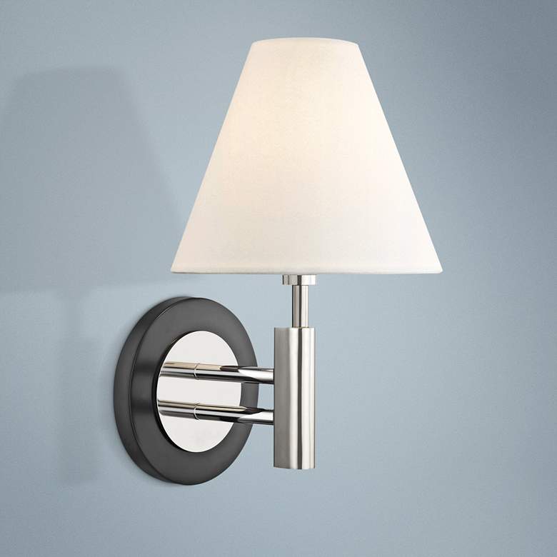 Image 1 Mitzi Robbie 12" High Polished Nickel and Black Wall Sconce