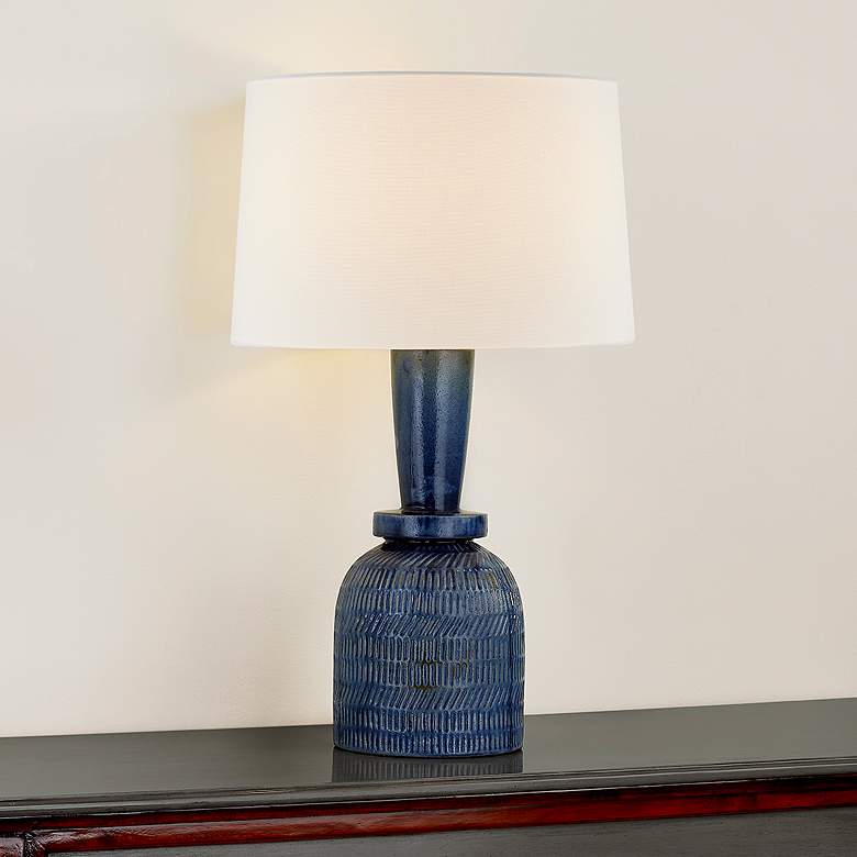 Image 1 Mitzi Russo Table Lamp 17" in Aged Brass and Ceramic Washed Cobalt