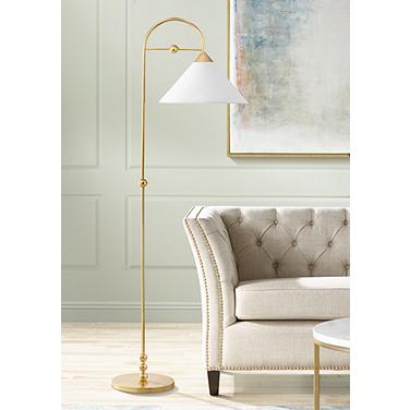 Mitzi Sang 64 1/2" High Curved Arm White and Brass Floor Lamp