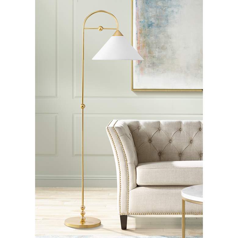 Image 1 Mitzi Sang 64 1/2" High Curved Arm White and Brass Floor Lamp