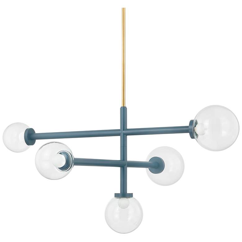 Image 1 Mitzi Sia 43 1/4"W Slate Blue and Brass 5-Light Chandelier