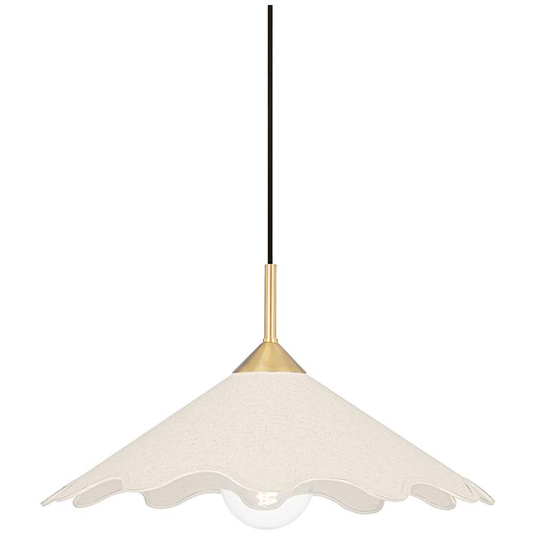 Image 1 Mitzi Sodsai 20 inch Wide Aged Brass White Linen Shade Pendant Light