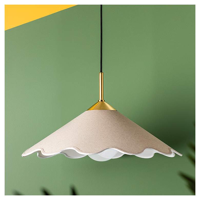 Image 1 Mitzi Sodsai 20" Wide Aged Brass White Linen Shade Pendant Light