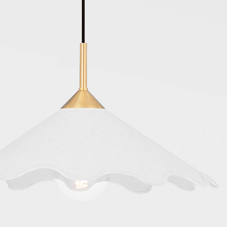 Image 3 Mitzi Sodsai 20" Wide Aged Brass White Linen Shade Pendant Light more views