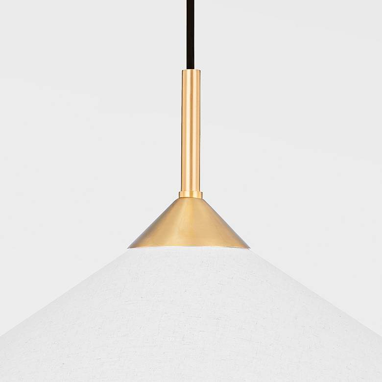 Image 4 Mitzi Sodsai 20" Wide Aged Brass White Linen Shade Pendant Light more views