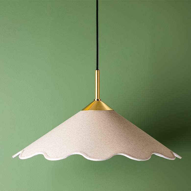 Image 6 Mitzi Sodsai 20" Wide Aged Brass White Linen Shade Pendant Light more views