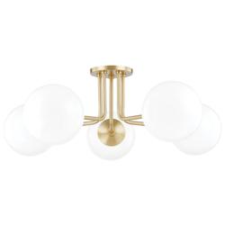 Mitzi Stella 30" Wide Aged Brass 5-Light Ceiling Light