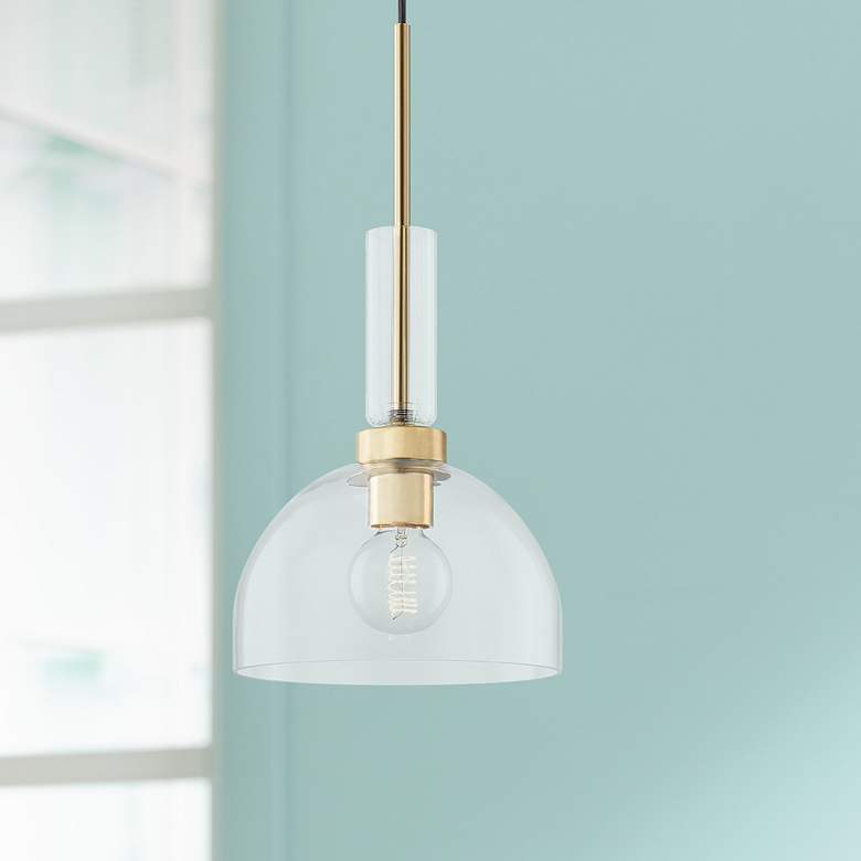 Image 1 Mitzi Tabitha 10 inch Wide Aged Brass Clear Dome Glass Mini Pendant Light