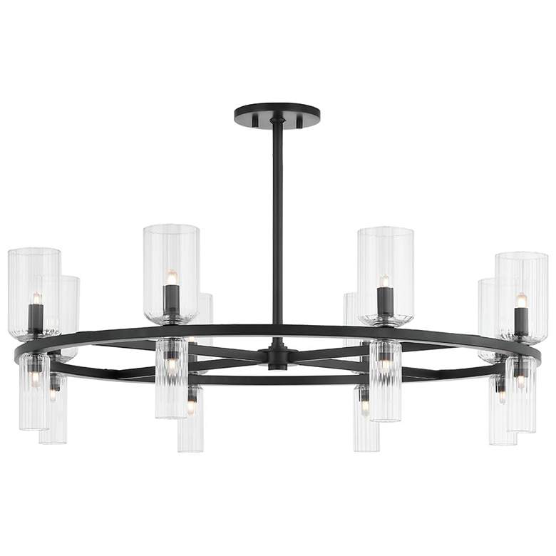 Image 1 Mitzi Tabitha 33 3/4"W Black 16-Light Wagon Wheel Chandelier