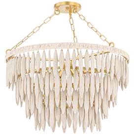 Image1 of Mitzi Tiffany 24" Wide Aged Brass and Wood Chandelier