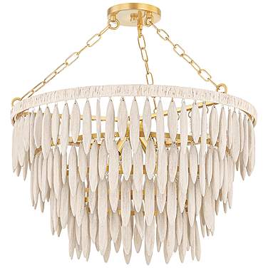 Mitzi Tiffany 24" Wide Aged Brass and Wood Chandelier