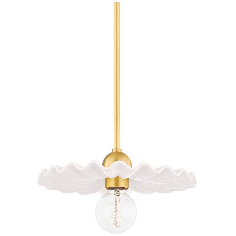 Image 1 Mitzi Tinsley 1 Light Pendant in Aged Brass W/ Ceramic Gloss Cream