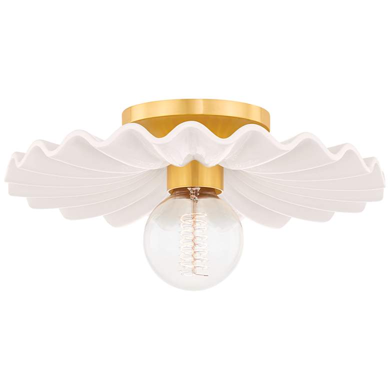 Image 1 Mitzi Tinsley 11 3/4" Wide Brass and Gloss Cream Ceramic Ceiling Light
