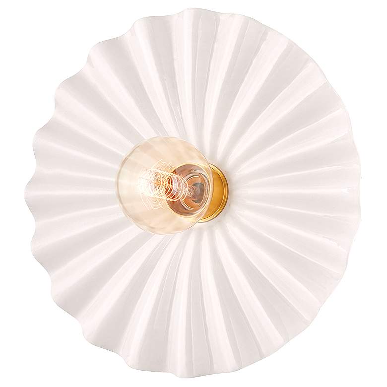 Image 3 Mitzi Tinsley 11 3/4" Wide Brass and Gloss Cream Ceramic Ceiling Light more views