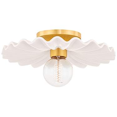 Mitzi Tinsley 11 3/4" Wide Brass and Gloss Cream Ceramic Ceiling Light