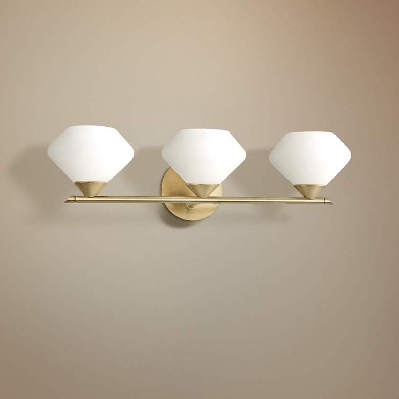 Image 1 Mitzi Valerie 21 3/4" Modern Opal Glass Aged Brass 3-Light Bath Light