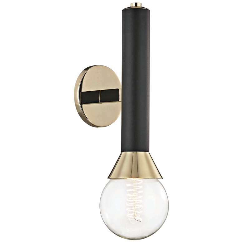 Image 1 Mitzi Via 17 1/2 inchH Polished Brass and Black Wall Sconce