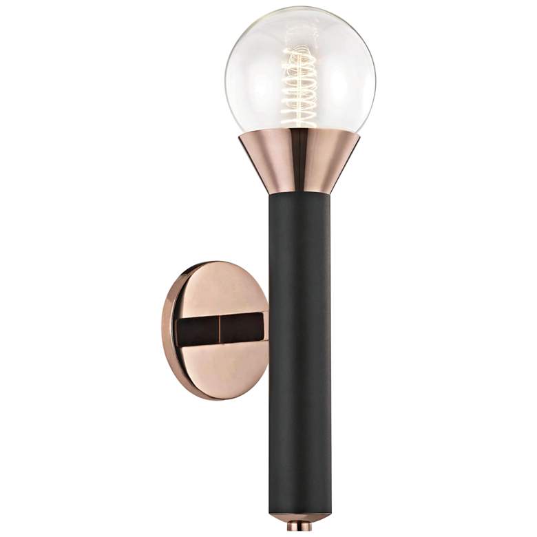 Image 1 Mitzi Via 17 1/2 inchH Polished Copper and Black Wall Sconce