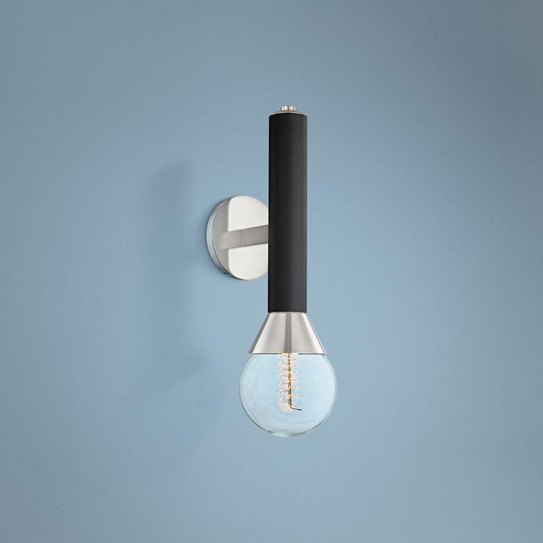Image 1 Mitzi Via 17 1/2 inchH Polished Nickel and Black Wall Sconce