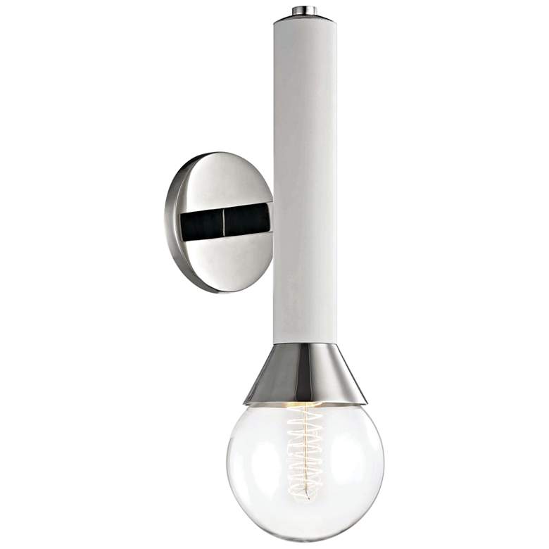 Image 1 Mitzi Via 17 1/2 inchH Polished Nickel and White Wall Sconce