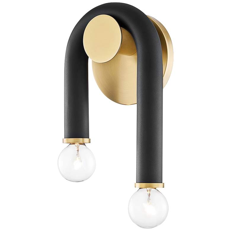 Image 1 Mitzi Whit 11" High Aged Brass and Black 2-Light Wall Sconce