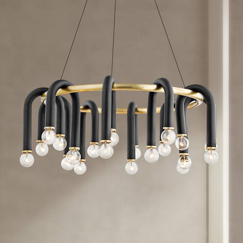 Image 1 Mitzi Whit 28 3/4"W 20-Light Aged Brass and Black Chandelier