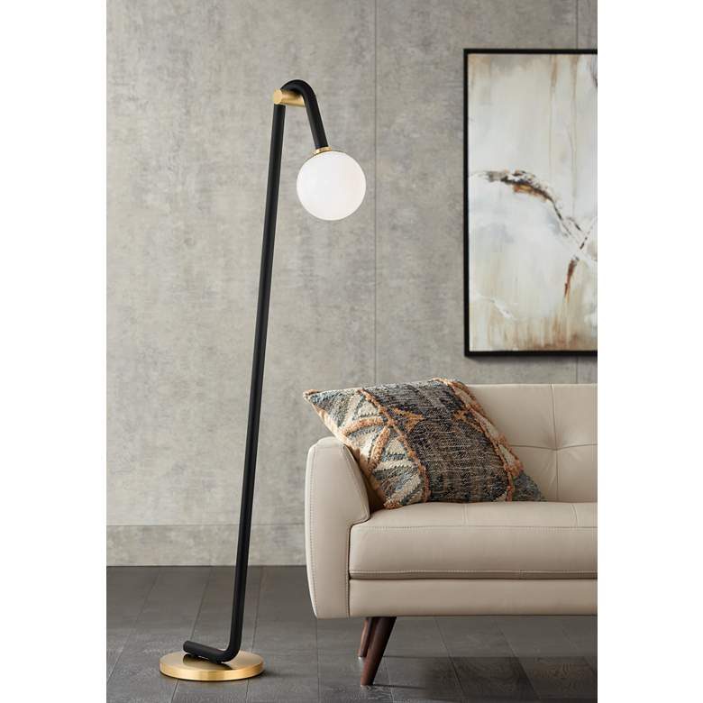 Image 1 Mitzi Whit 60 1/4" High Aged Brass and Black Modern Floor Lamp
