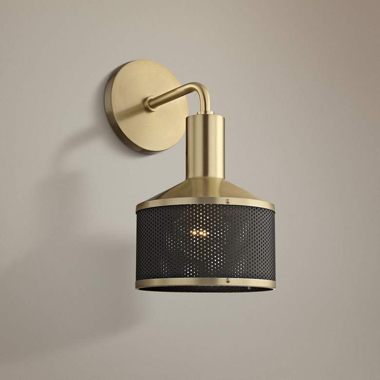Image 1 Mitzi Yoko 11 1/2" High Aged Brass Wall Sconce
