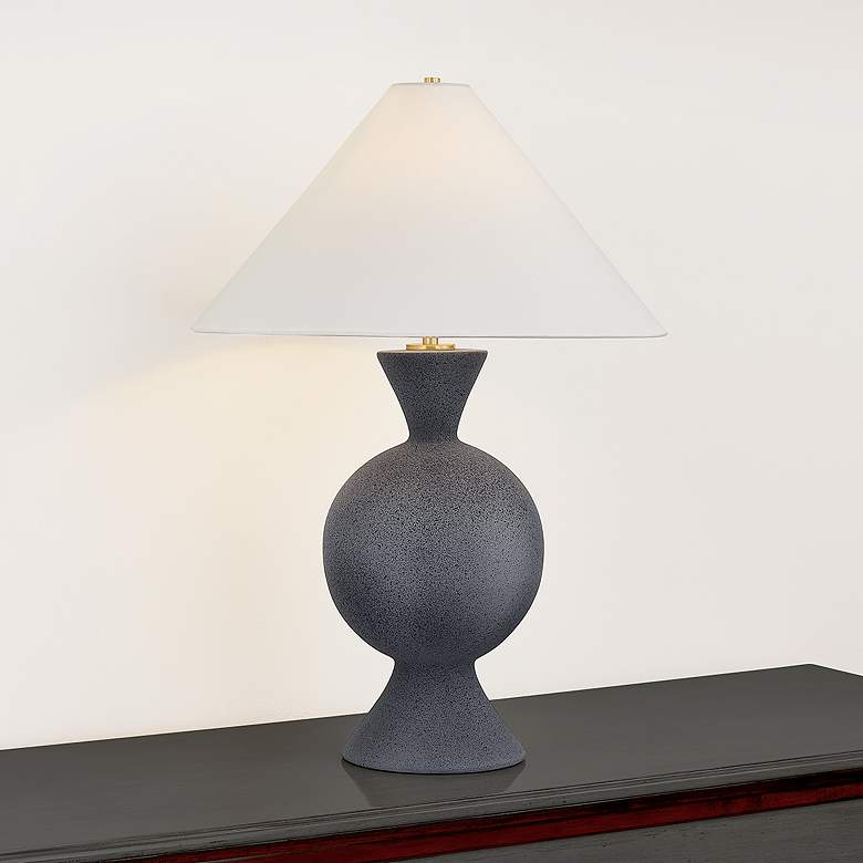Image 1 Mitzi Zadeh Table Lamp 19" in Aged Brass and Ceramic Pale Midnight