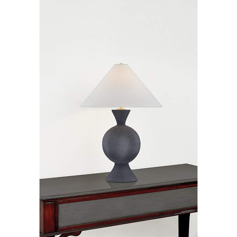 Image 7 Mitzi Zadeh Table Lamp 19" in Aged Brass and Ceramic Pale Midnight more views