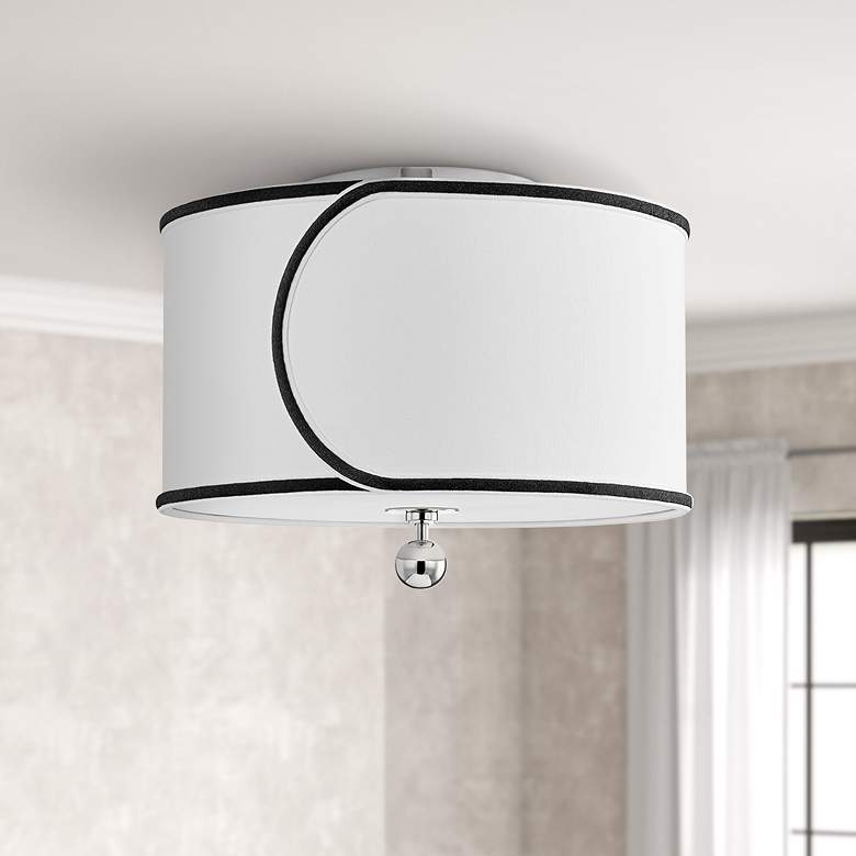 Image 1 Mitzi Zara 14 inch Wide Nickel Ceiling Light with Linen Drum Shade