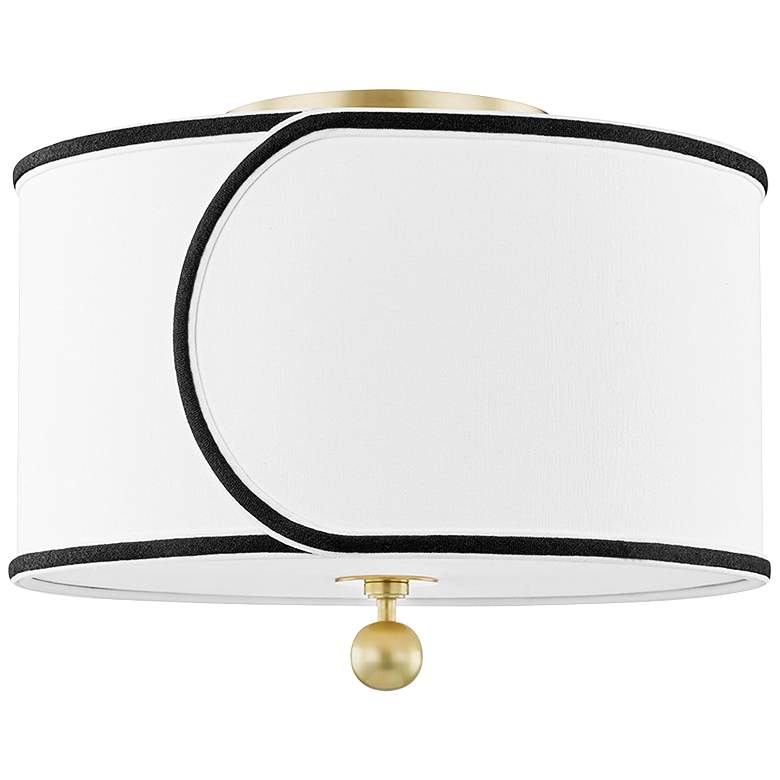 Image 2 Mitzi Zara 14 inchW Aged Brass Ceiling Light w/ Linen Drum Shade