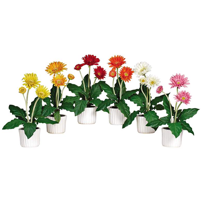 Image 1 Mixed Gerber Daisy 12 inch High 6-Piece Potted Faux Flowers Set