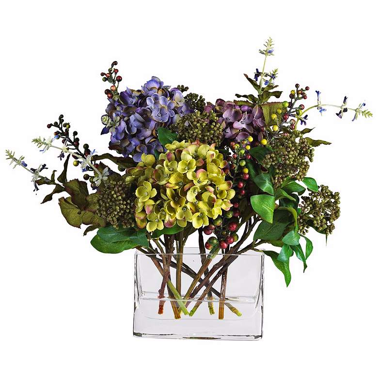 Image 1 Mixed Hydrangea 12" High Faux Floral Bouquet in Vase