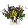 Mixed Hydrangea 12" High Faux Floral Bouquet in Vase