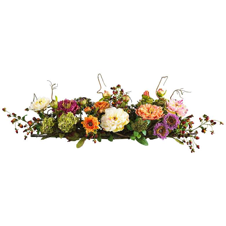 Image 1 Mixed Peony 34 inch Wide Faux Flower Centerpiece with Twigs