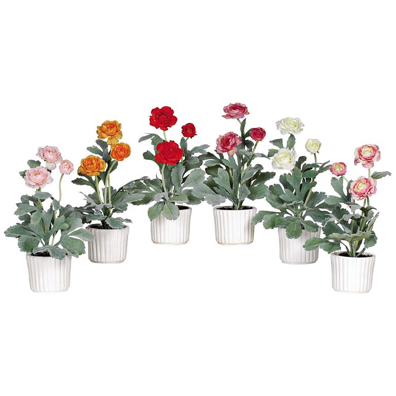 Image 1 Mixed Ranunculus 12 inch High 6-Piece Potted Faux Flowers Set
