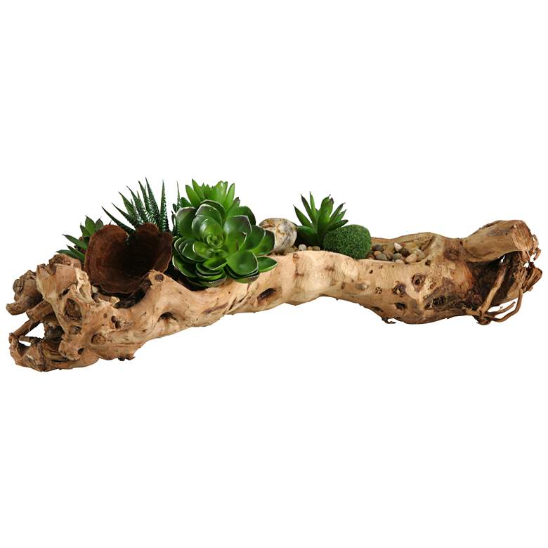 Image 1 Mixed Succulents 17 1/2 inchW Faux Plant in Wooden Log