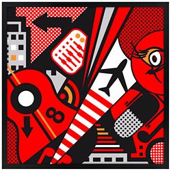Mixup 2000 Red 31&quot; Square Black Giclee Wall Art