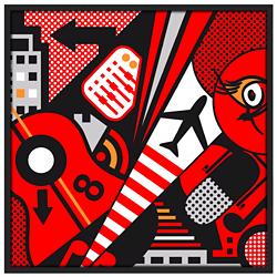 Mixup 2000 Red 37&quot; Square Black Giclee Wall Art