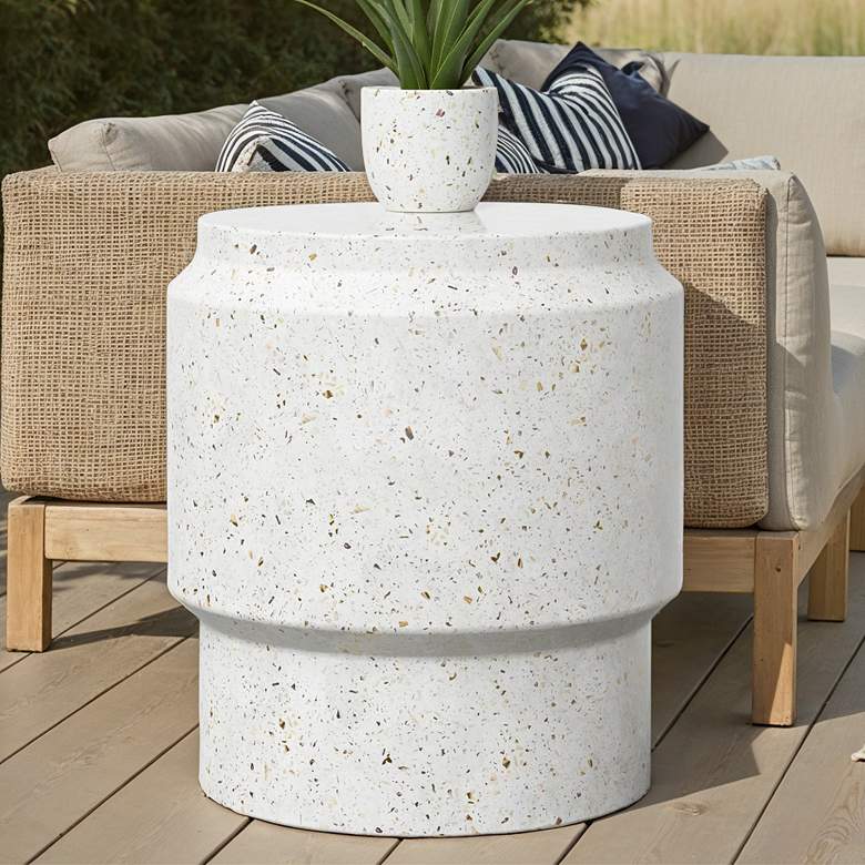 Image 1 Mixx 16.25" Wide Ivory Terrazzo Barrel Accent Stool