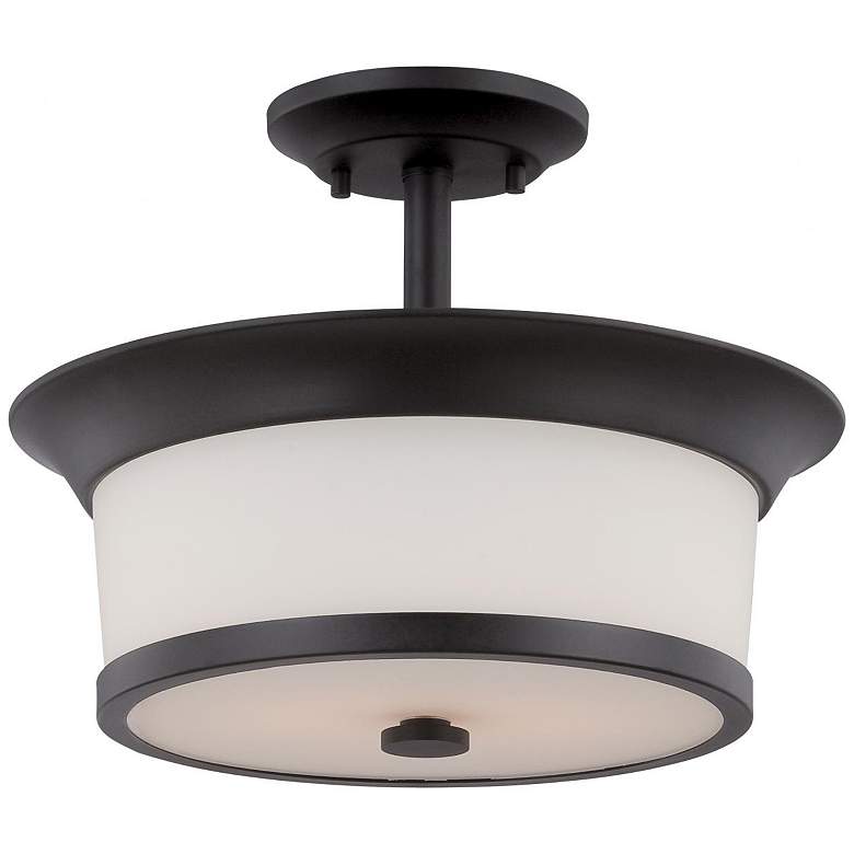 Image 1 Mobili; 2 Light; Semi-Flush with Satin White Glass