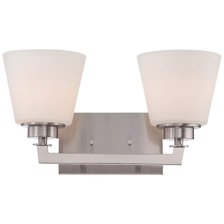 Image 1 Mobili; 2 Light; Vanity Fixture with Satin White Glass