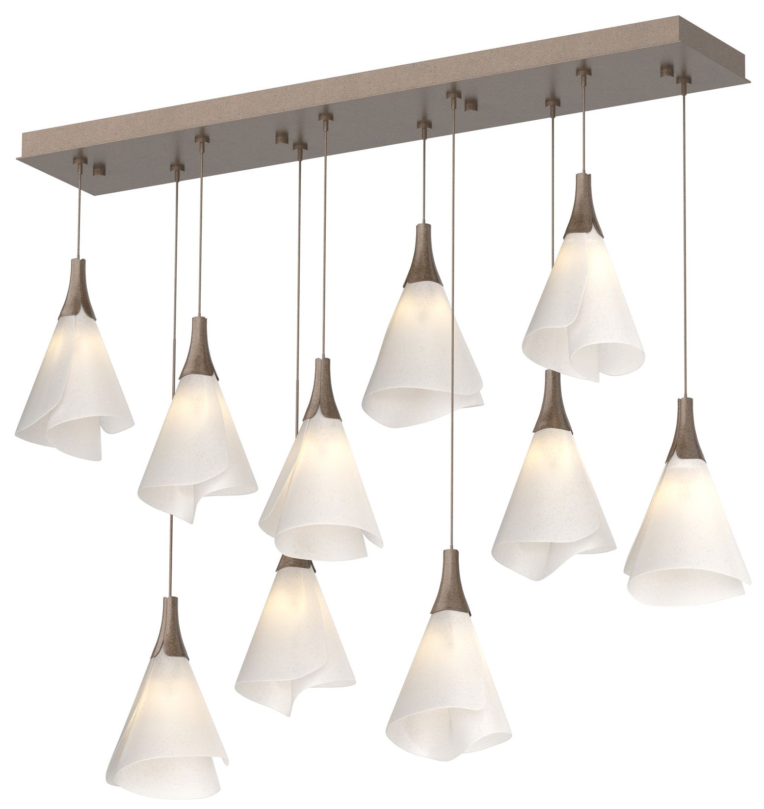 Mobius 10-Light Rectangular Pendant Bronze Spun Frost Shade Made to Order