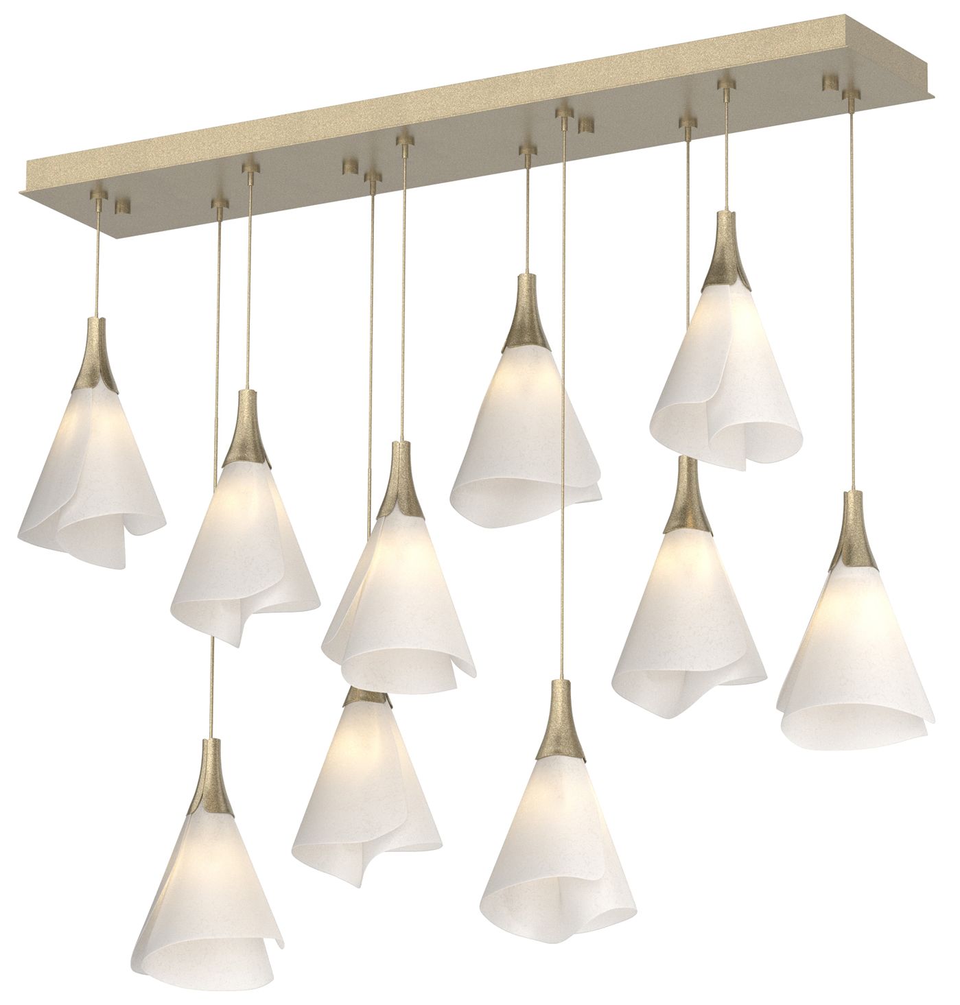 Mobius 10-Light Rectangular Pendant - Gold - Spun Frost Shade Made to Order