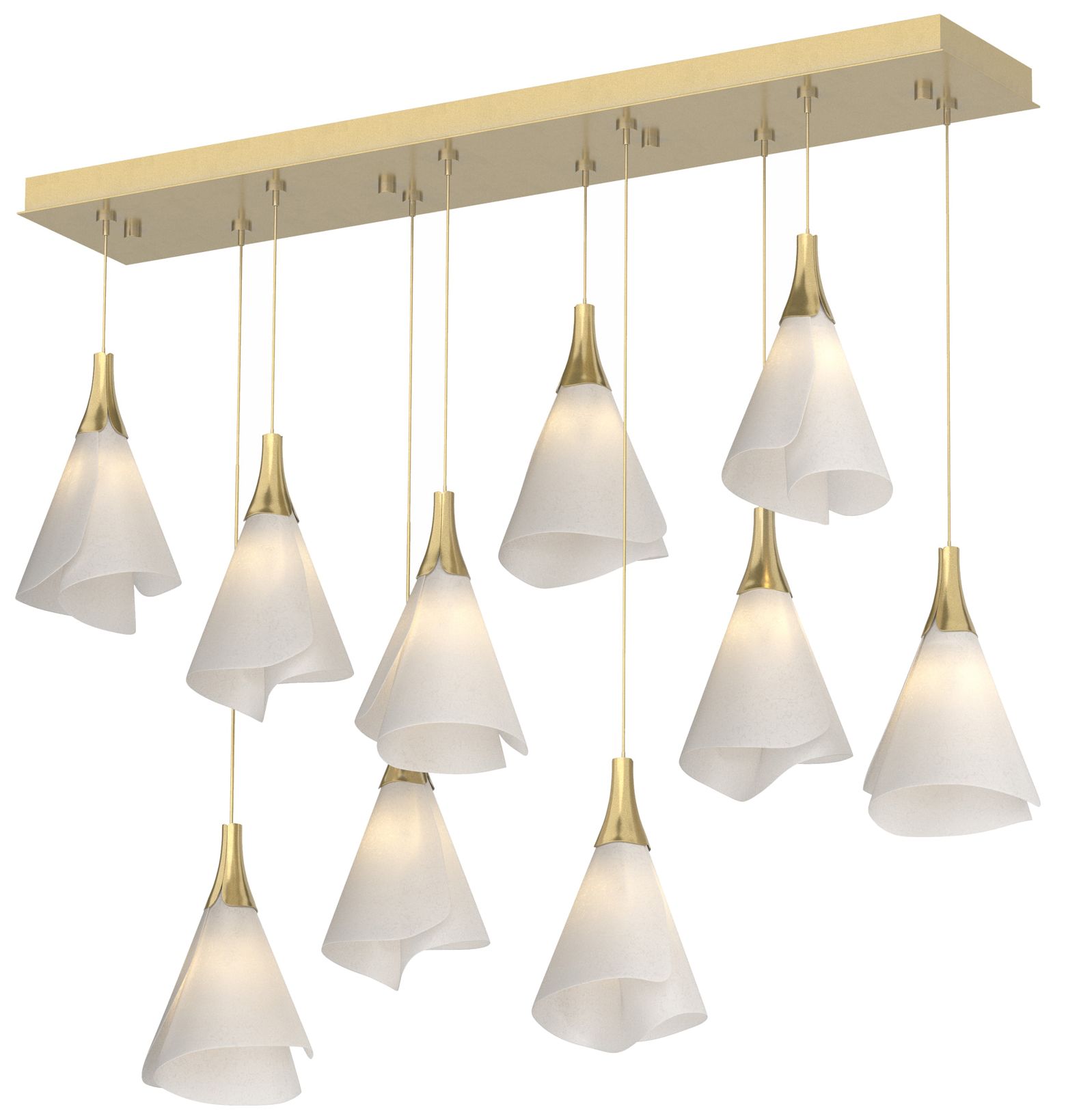 Mobius 10-Light Rectangular Pendant Modern Brass Spun Frost Made to Order
