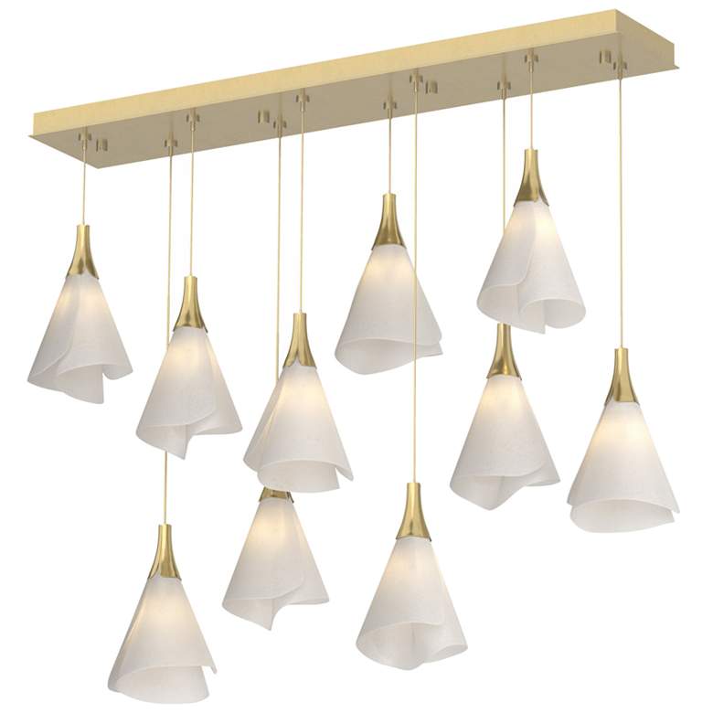 Image 1 Mobius 10-Light Rectangular Pendant - Modern Brass - Spun Frost Shade