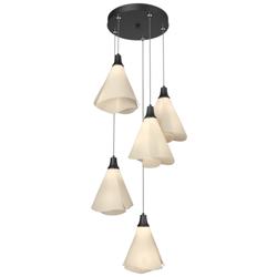 Mobius 17.3&quot; Wide 5-Light Black Pendant With Spun Frost Shade